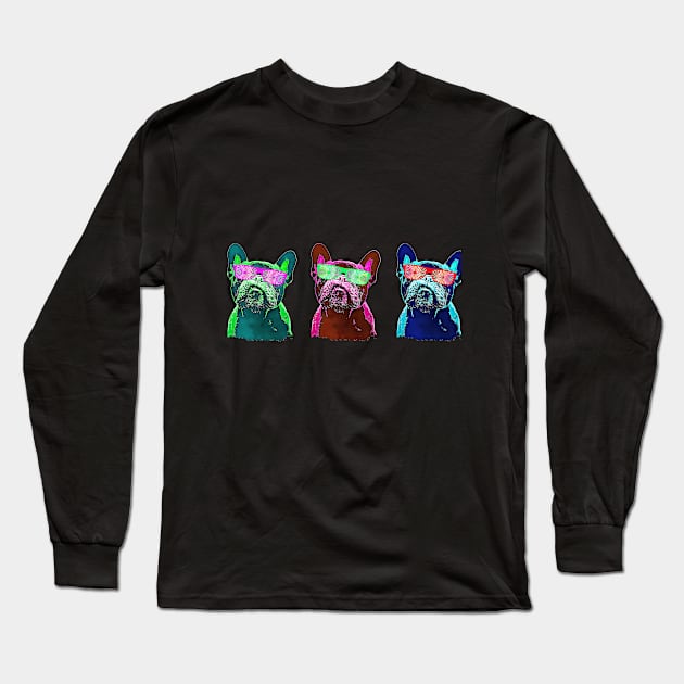 French bulldogs with colorfull psychelic glasses,  80s style neon Long Sleeve T-Shirt by Collagedream